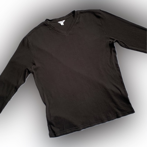 CALVIN KLEIN Vneck ribbed black stretch LONG SLEEVE shirt, LARGE - Picture 1 of 8